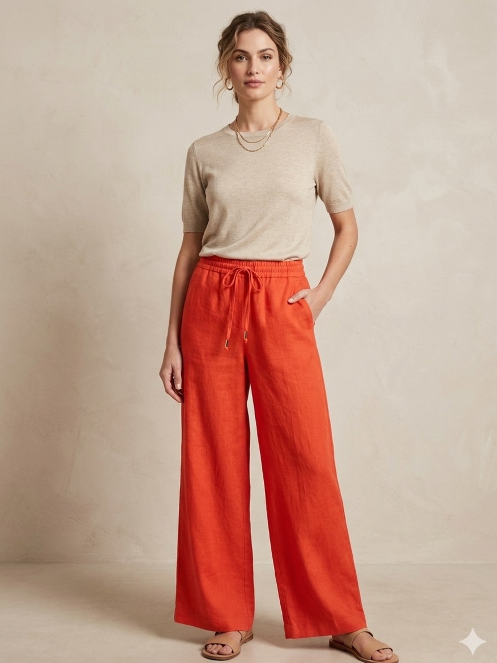 GUESS by Marciano Los Angeles Orange Linen Wide Leg Drawstring Pants